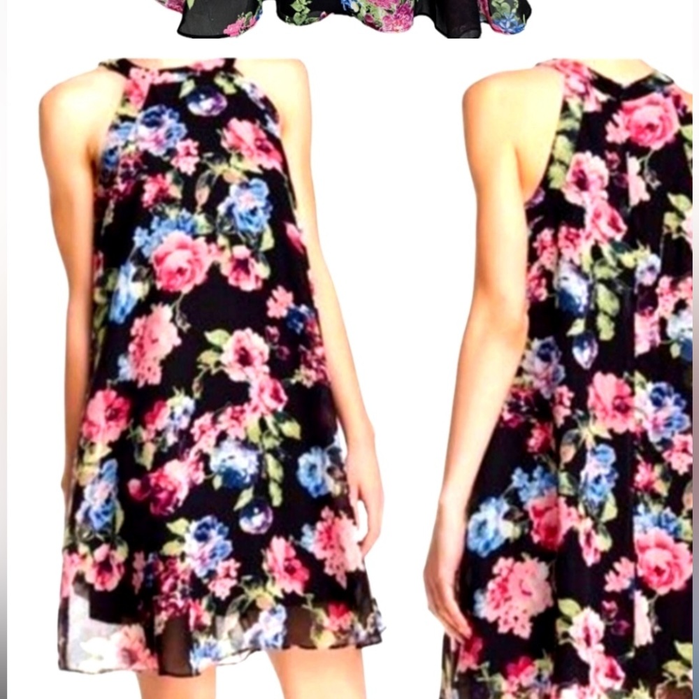 50%offw❤️ Betsy Johnson Black with Garden Floral Halter Shift Dress 14